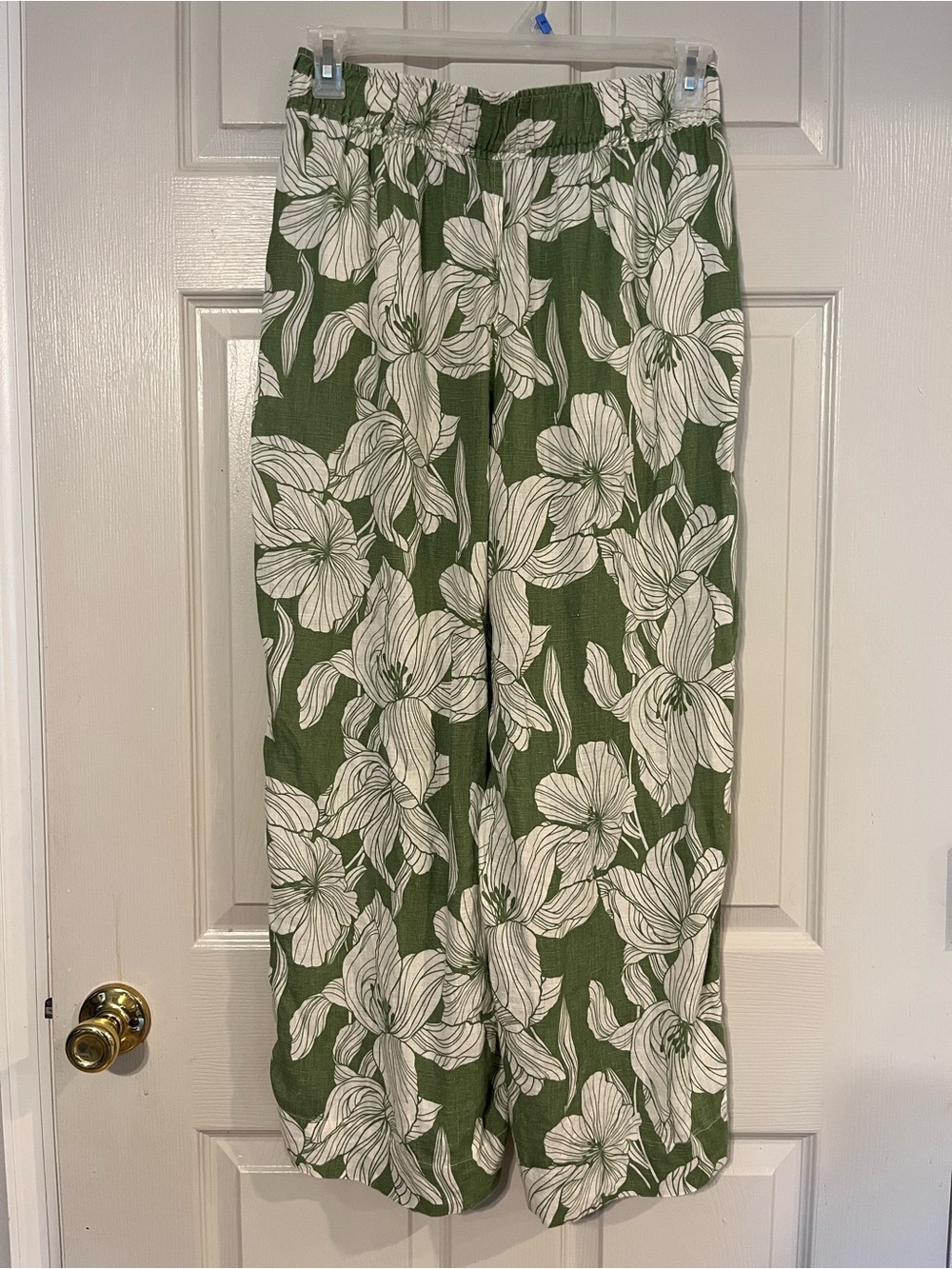 #p1 Tahari Women’s Green and White Floral Linen Pants Large - Picture 3 of 8
